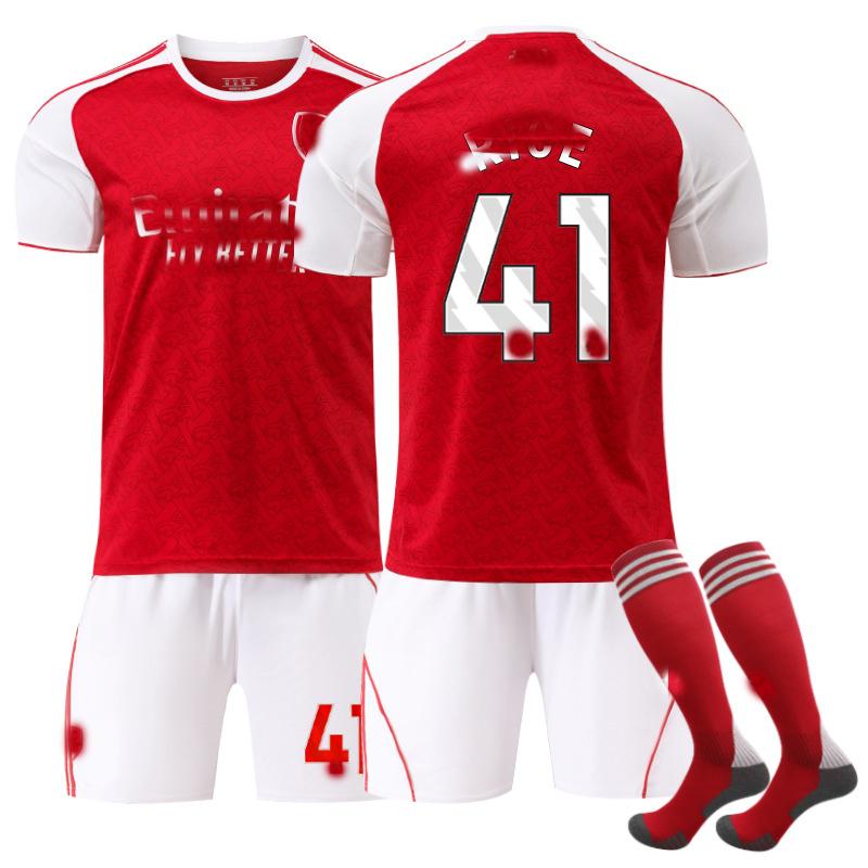 Jugendliche Kinder Erwachsene Fußballtrikots Sport Trainings Trikot Set mit Socken 25/26 Arsenal Heim #41 Declan Rice