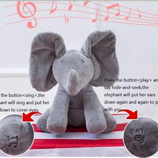 Elephant Hide And Seek Singing Plush Toy With Pp Cotton Filling For Kids Playtime