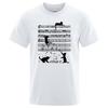 Cotton T Shirt Printed Cat Playing Staves Funny T-shirts for Men Summer Short Sleeve Top Tee Shirts Casual Basic Mens T-shirt