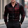 Men Lapel Long Sleeve Shirt Contrast Plaid Check Print Single Breasted Button Slim Business Casual Dress Blouse