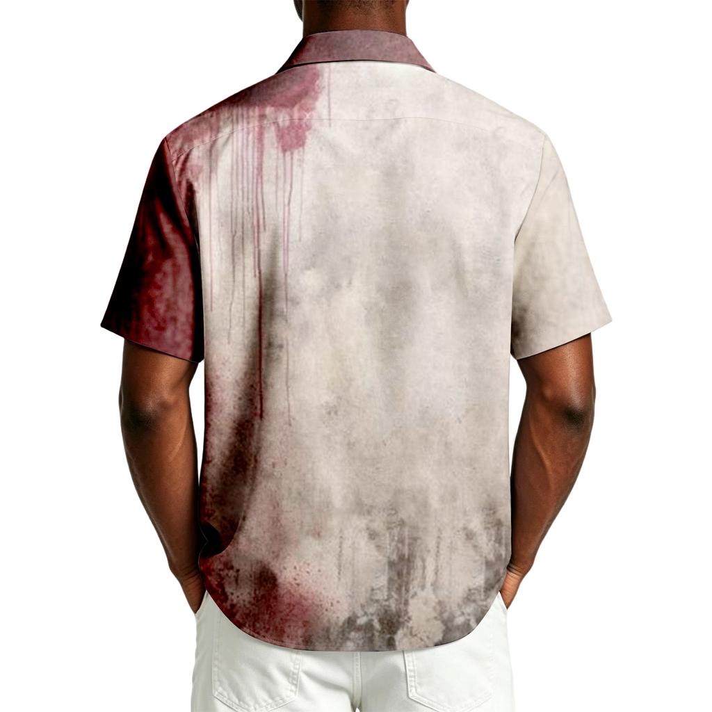 Men's Casual Short Sleeve Button Down Shirt Halloween Print Knife Graphic Lightweight Breathable Fabric Summer Top
