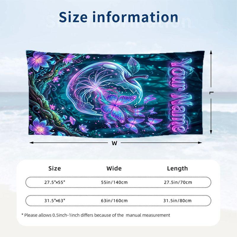 Butterfly Theme Beach Towel Personalized Custom Name & Text Soft Quick Dry Beach Towel for Swimming Travel