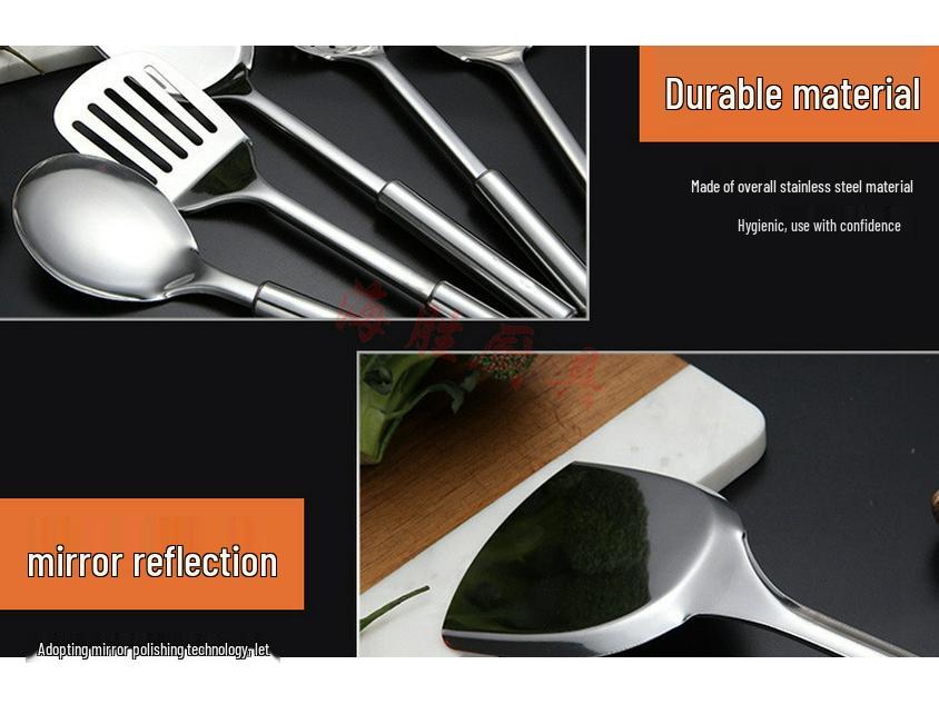 Zestaw przyborów kuchennych ze stali nierdzewnej: Chochla, Łyżka cedzakowa, Szpatułka - Zestaw 5-częściowy