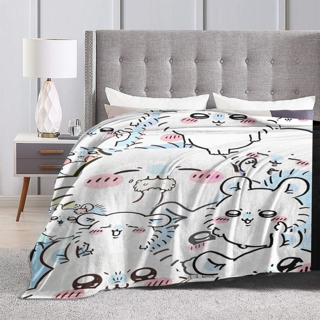 Cute Chiikawa Soft Warm Blankets Picnic Plush Throw Blanket Novelty Home Decor Flannel Bedspread Sofa Bed Cover