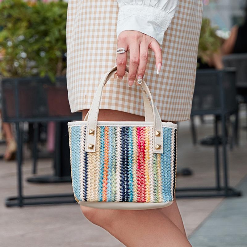 Fresh Pastoral Color Woven Handbag Mini Tote Bag Mobile Phone Bag Fashionable Versatile Shoulder Messenger Bag