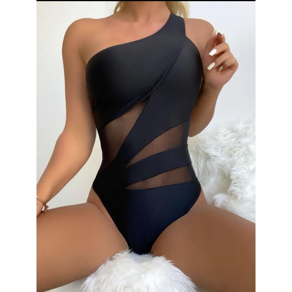 2024 New European and American Swimsuit Sexy Solid Color One-piece Swimsuit Women's Y2K Shoulder Bikini Swimsuit