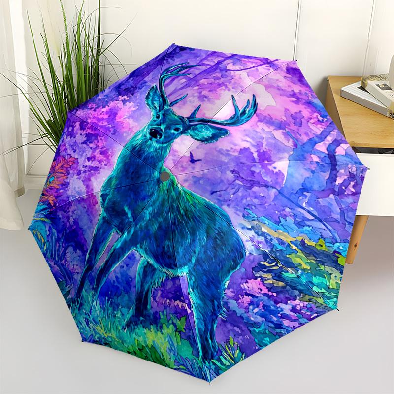 1pc Forest Print Automatic Open/Close Umbrella - Portable Collapsible Umbrella with 8-Rib Stability, Fashion Lovers yy251017179