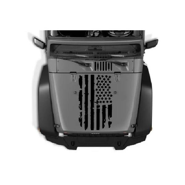 1x Distressed  Flag Hood Vinyl Sticker Decal Fits For Jeep Wrangler Any Hood