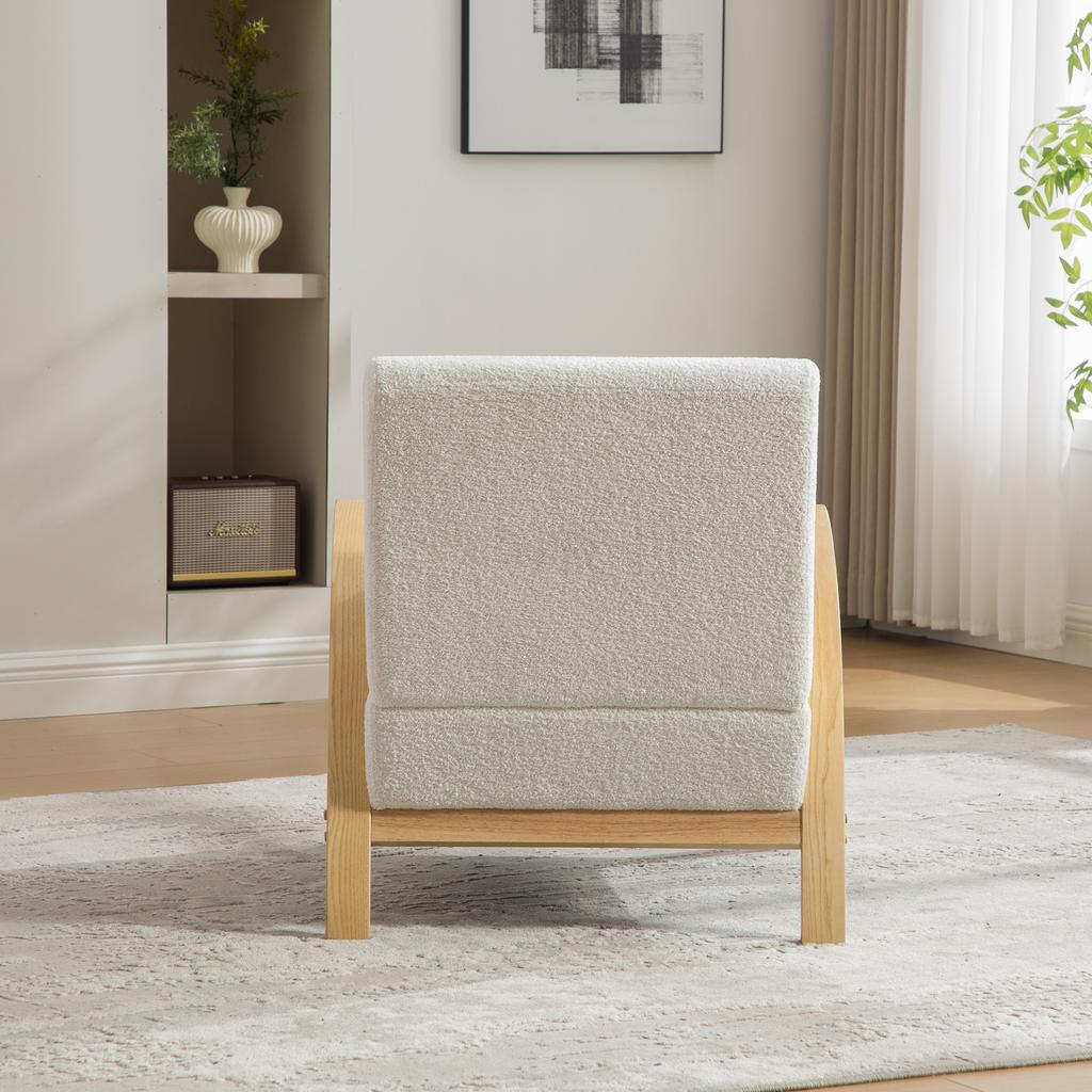 Scandinavian Fabric Lounge Chair – Soft Chenille Fabric and Sturdy Wood Frame, Ideal for Living Room & Bedroom-IVORY