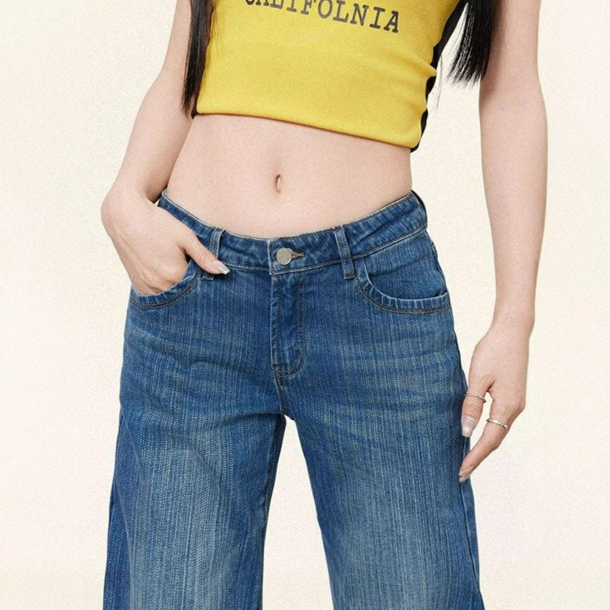 Modische Bequeme Antihaft-Jeans mit Mikro-Schlag für Damen Herbst Retro Niedrige Taille Locker Lässige Schlaghosen Jeans für Damen Lange Denim-Hose
