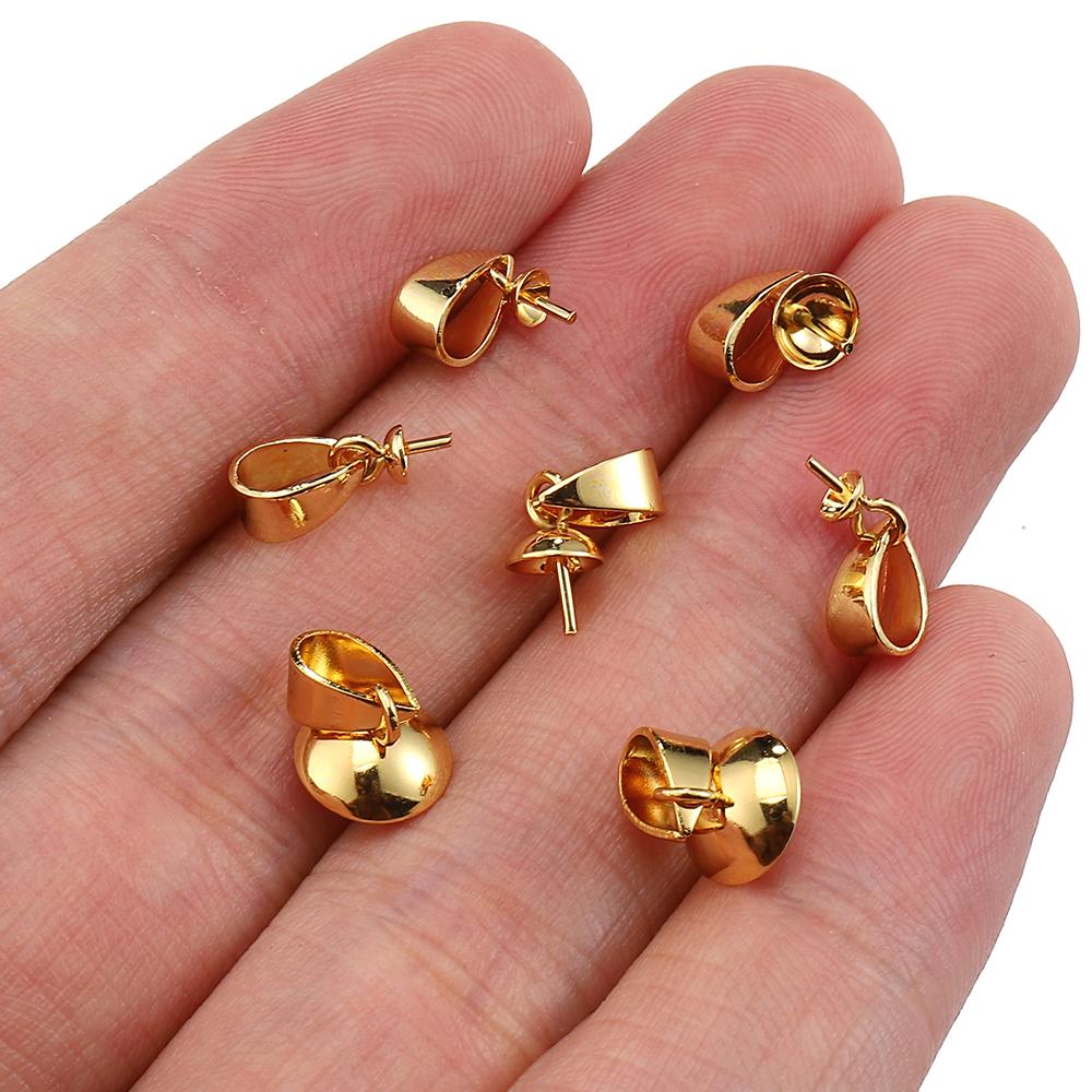 20pcs Stainless Steel Pearl Pendants Eye Pins Bail Top Drilled Beads End Caps Pendants Charms Connectors for Jewelry Making DIY