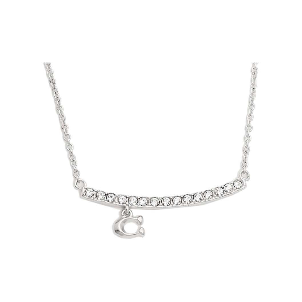 Coach Rhinestone Smile C Logo Brass Necklace Women necklace Silver 91431-SLV Single Item