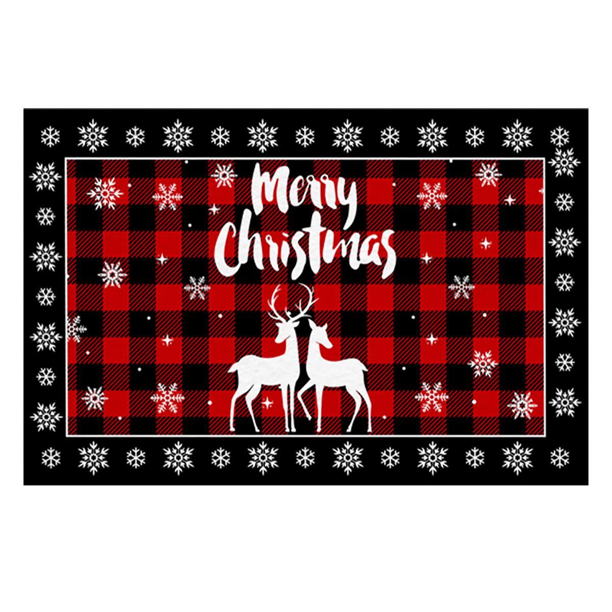 Christmas door mat, door non-slip foot mat, black and red plaid decorative carpet 40*60cm (crystal velvet)