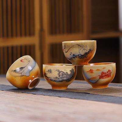 Retro Holzgebrannte Teetassen Kreative Handgefertigte Keramiktasse Chinesische Kung Fu Gongfu Verkostungsmeistertasse Teezeremonie Teegeschirr Trinkgeschirr