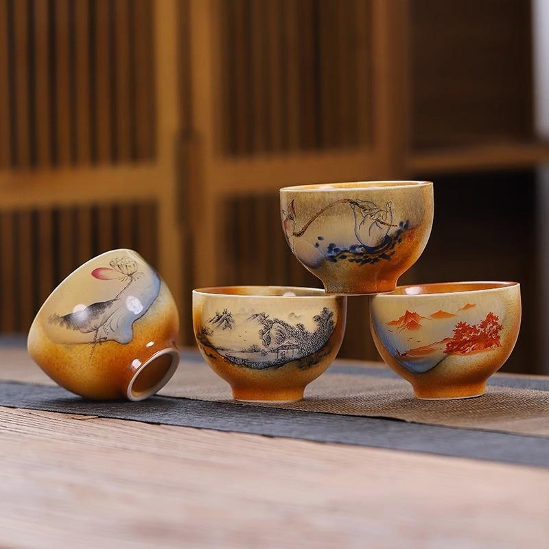 Retro Wood Fired Teacups Creative Handmade Ceramic Mug Chinese Kung Fu Gongfu Tasting Master Cup Tea Ceremony Teaware Drinkware