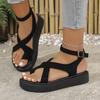 Fashion Summer Leopard Platform Sandals For Women Peep Toe Cross Strap Roman Sandals Woman Fashion Thick Sole Women's Sandals