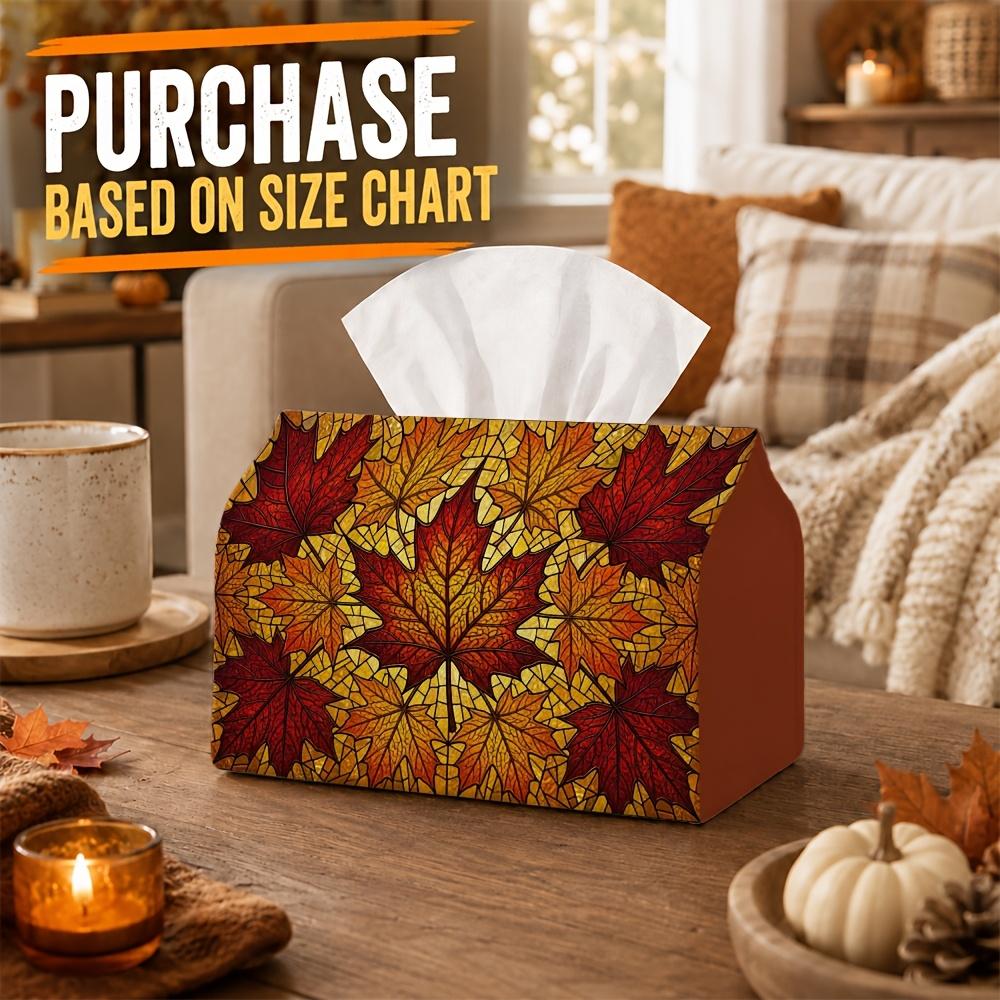 1pc Art Nouveau Stained Glass Tissue Box - Multi-functional Fall Napkin Dispenser, Two Sizes Available Made of Durable Polyester, Decorated with Maple