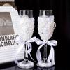 1 Pair Wedding Champagne Glasses Bride And Groom Champagne Flutes Premium Lace Decor Wine Goblet For Bar Pub Club Restaurant And Home Use Drinkware Fo