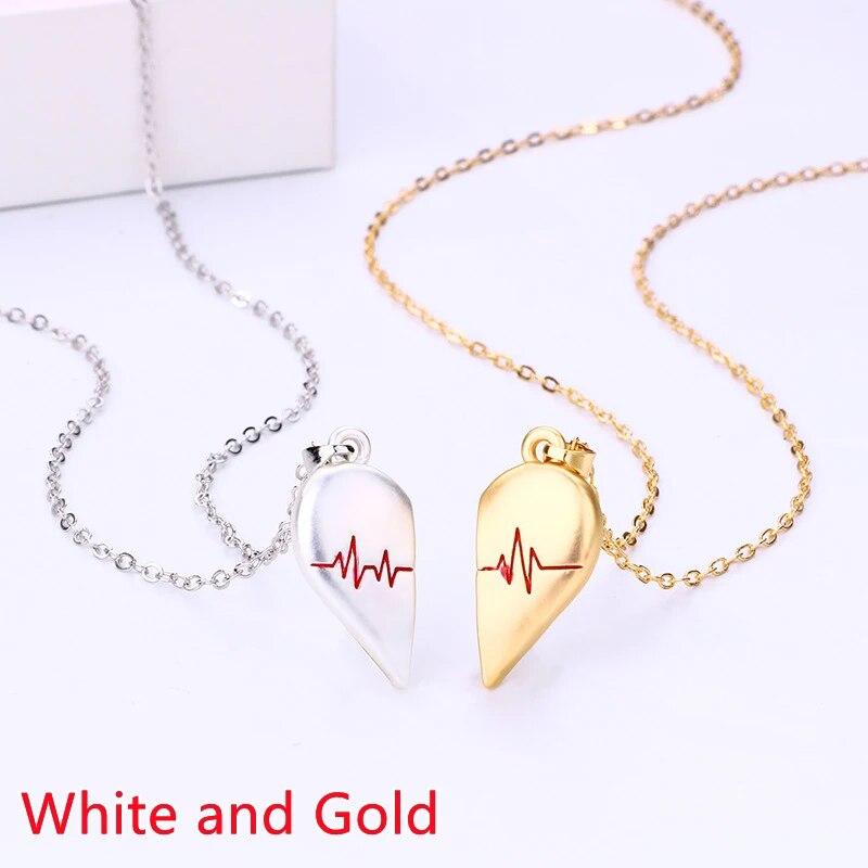 Dobrý jednoduchý kvalitní náhrdelník s přívěskem pro pár elektrokardiogramu, magnetické srdce, sestřihový náhrdelník s přívěskem Valentýnský dárek