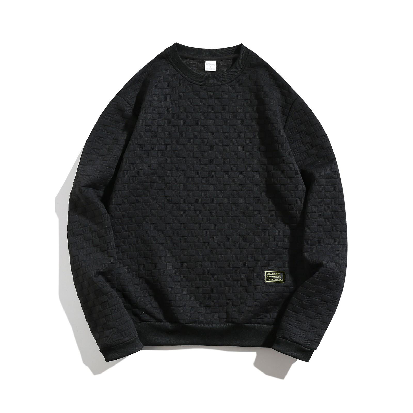 

Осенне-зимняя мужская толстовка с капюшоном в тяжелую клетку, свободный повседневный свитер с круглым вырезом L чёрный