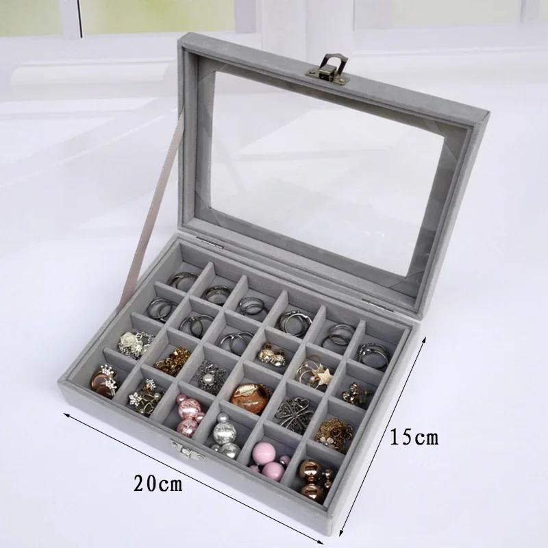 Flannelette Jewelry Box Velvet Glass Ring Earring Jewelry Display Organizer Box Tray Holder Storage Case Sorting Box
