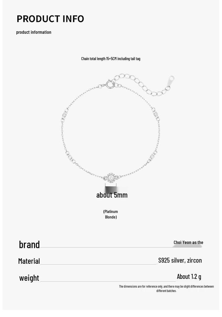Cui Yan S925 Sterling Silver Korean Style Round Diamond Bracelet - Elegant Women's Versatile Jewelry
