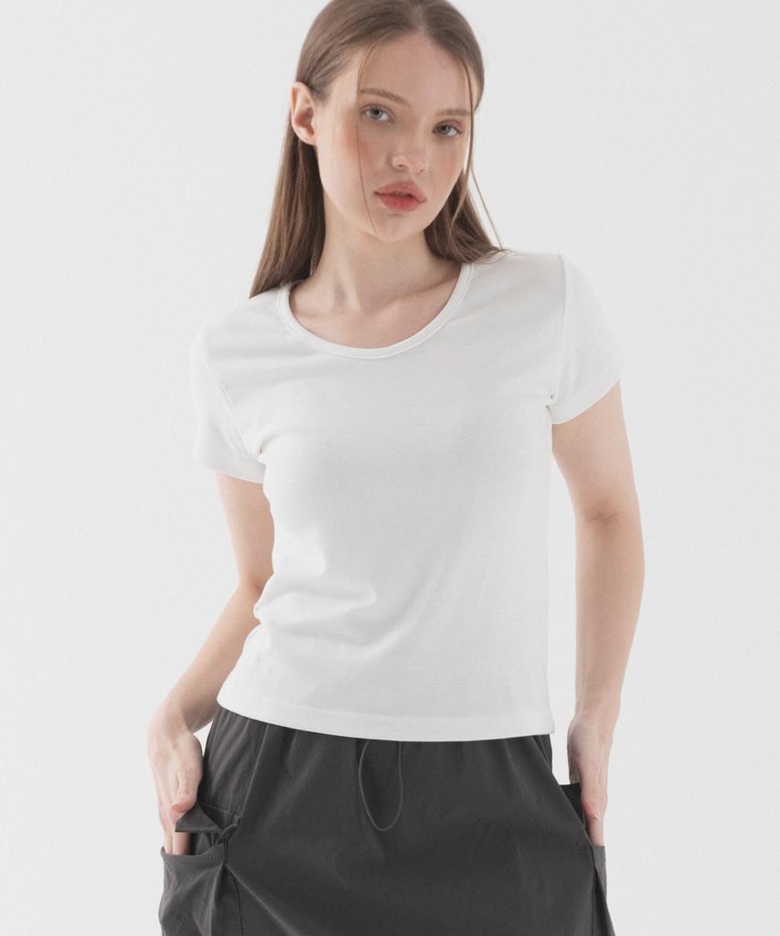 PIANER Slim Fit Round Neck Short Sleeve T-Shirt (White)