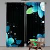 2Pcs Blue Teal Flower Curtain Black Background Plant Modern Flower Turquoise Blue Blooming For Living Room Dining Room And