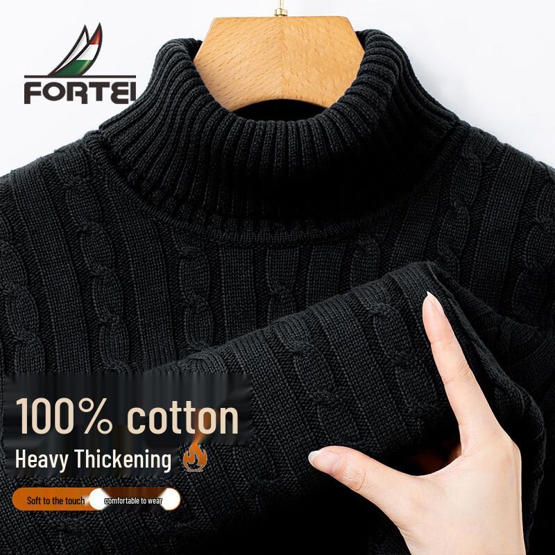 Futing Men s 100% Cotton Heavyweight Turtleneck Sweater L 50
