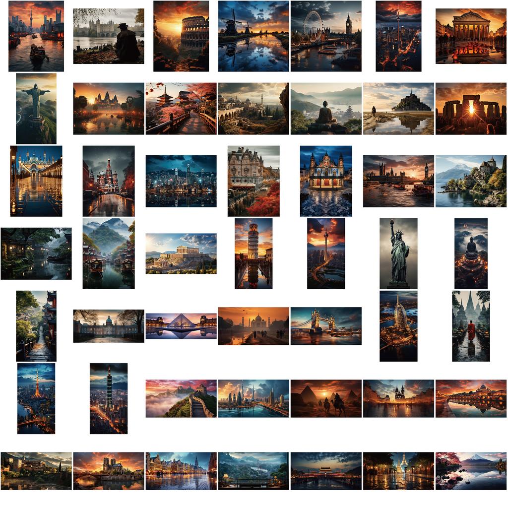 50PCS World Landmark Travel Sticker Classic Toy Tag DIY Gift Sealing Label Children Label Thank You Stickers Decoration Supplies