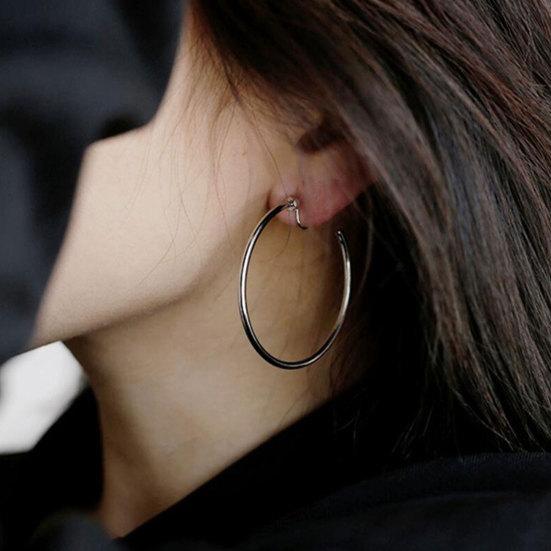 1 pár klipových kruhových náušnic pro ženy, Velký masivní kruhový klipový náušník, Minimalistické spirálové klipsy bez propíchnutí uší