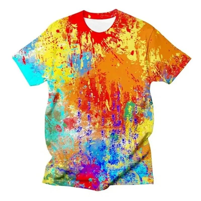 3D Printed Splash-Ink Graffiti T-Shirts Colorful Pattern T-Shirts Summer Harajuku Casual Personality Round Neck Men's T-shirts