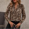 Women's V Neck Long Sleeve Leopard Print Blouse Loose Fit Casual Top for Sprint Daily Wear