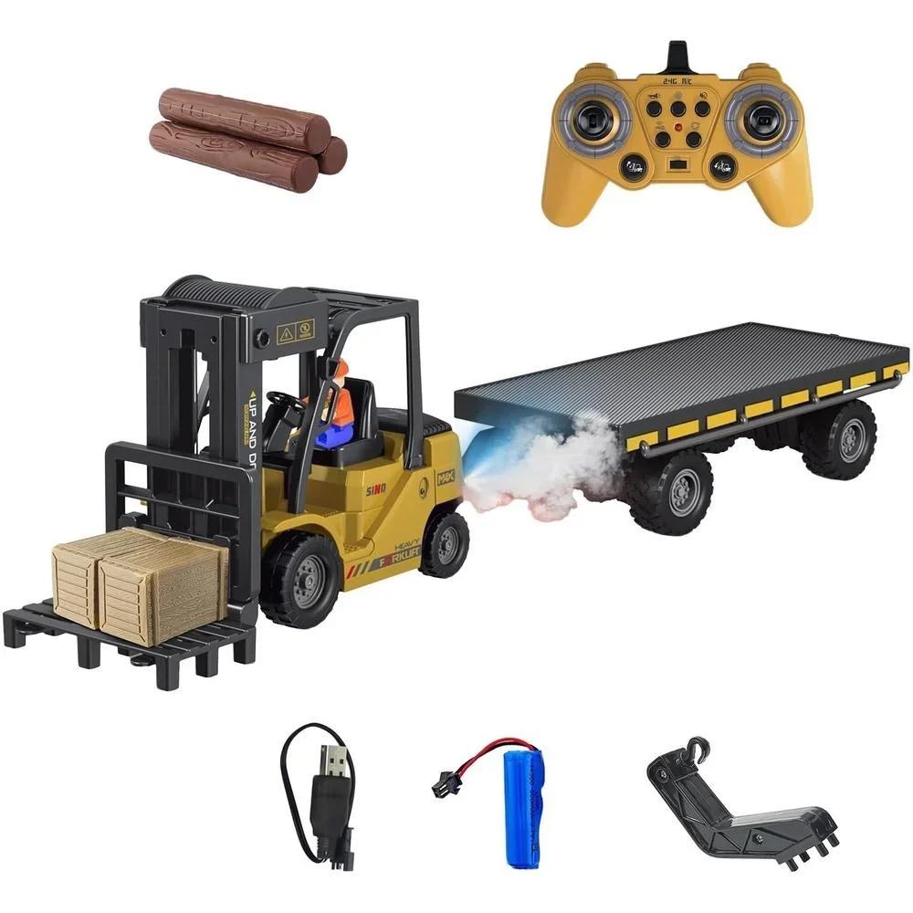 11Ch Rc Car Spray Remote Control Forklift with Light Music 1/24 Heavy Industry Trailer Simulated Model Toys Children Kids Gift