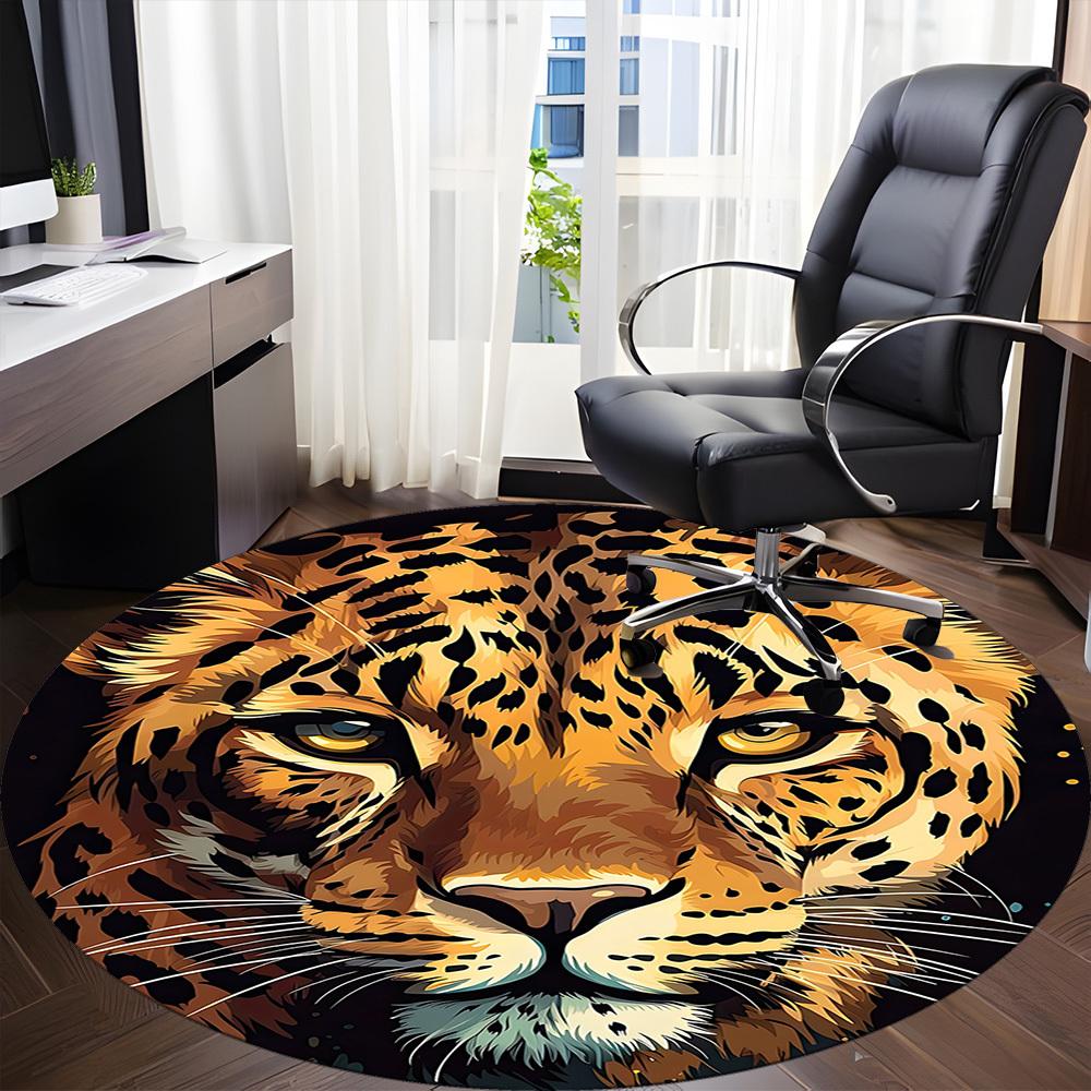 1pc Leopard Print Office Round Area Rug, Indoor Mat Suitable ForOffice, Under Office Chairs Bedroom Living Room Home Decor, Room Deco T001