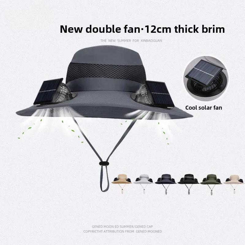 Mens Quick Dry Bucket Hat Large Size Sun Hat with Solar Powered Fan USB Rechargeable for Outdoor Hiking Camping Fishing Activity