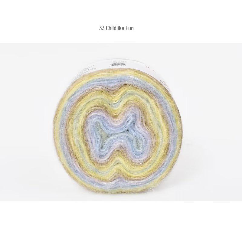 Hand-Dyed Gradient Rainbow Mohair Yarn - Fluffy, Soft, and Perfect for Knitting and DIY Projects.