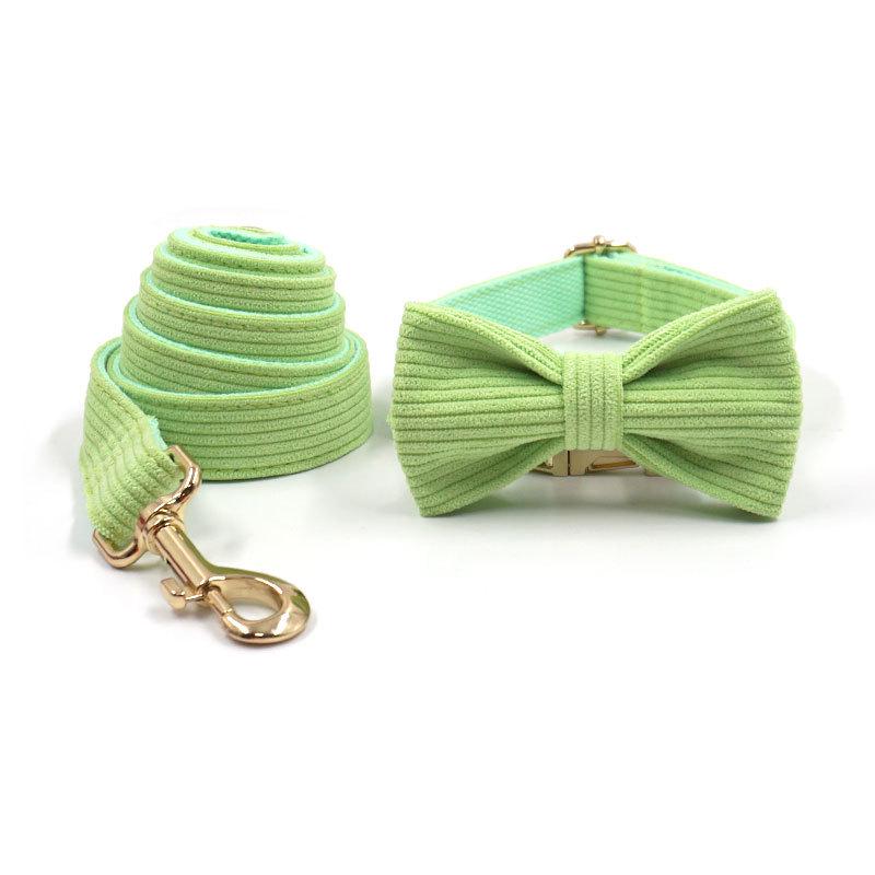 Mihala Boss 2022 Corduroy Pet Collar & Leash Set with Bowtie. L