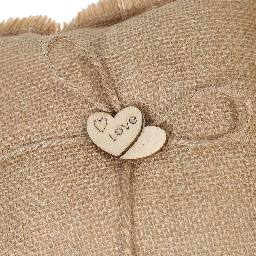 6*6 cali Vintage juta podwójne serce pierścień na okaziciela poduszka i rustykalny ślubny kwiat dziewczyna kosz zestaw