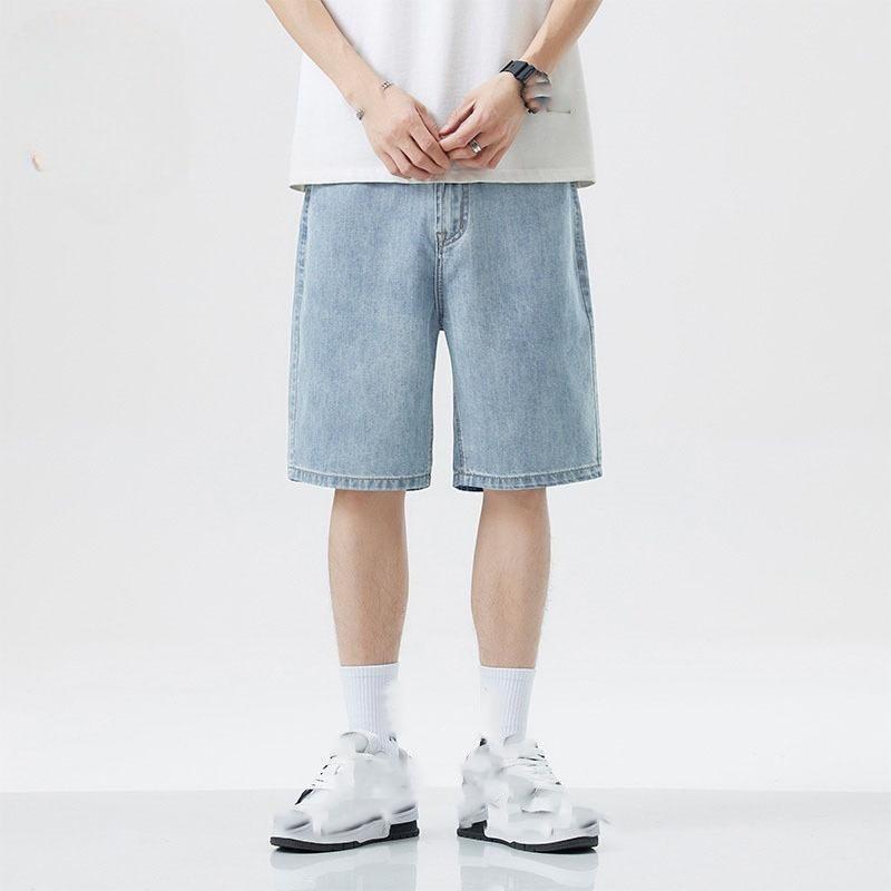 Pantalones Cortos de Verano para Hombre de Jeans Vintage Pierna Ancha Largo hasta la Rodilla Pantalones Cortos de Mezclilla de Moda Lavados Nuevos