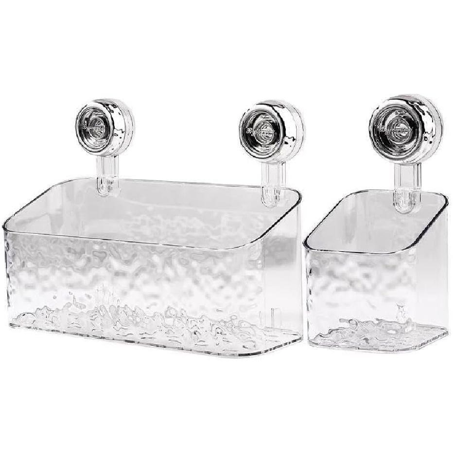 Modern Minimalist Luxury Glacier Pattern Suction Cup Shelf Organizer, Transparent White, Large+Small, NO-Drilling, Removable, Wall Mounted, Shower