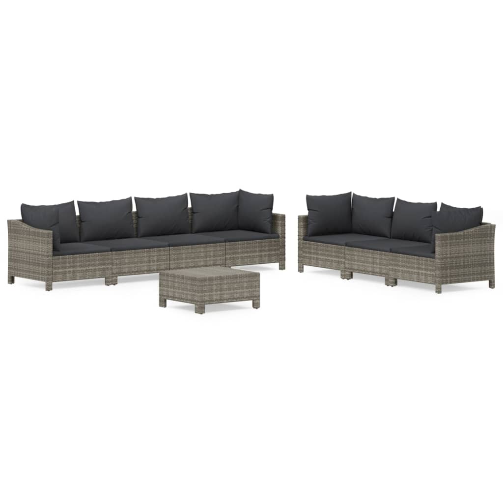 Vidaxl 8-Cz. Garden Lounge Set, Cushions, PE Rattan, Grey