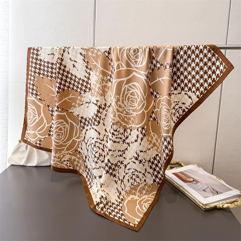 Fashion Square Silk Scarf Women Luxury Satin Print Hijab Scarves Pareo Bandana Female Shawl Wrap Headband Foulard 90*90Cm