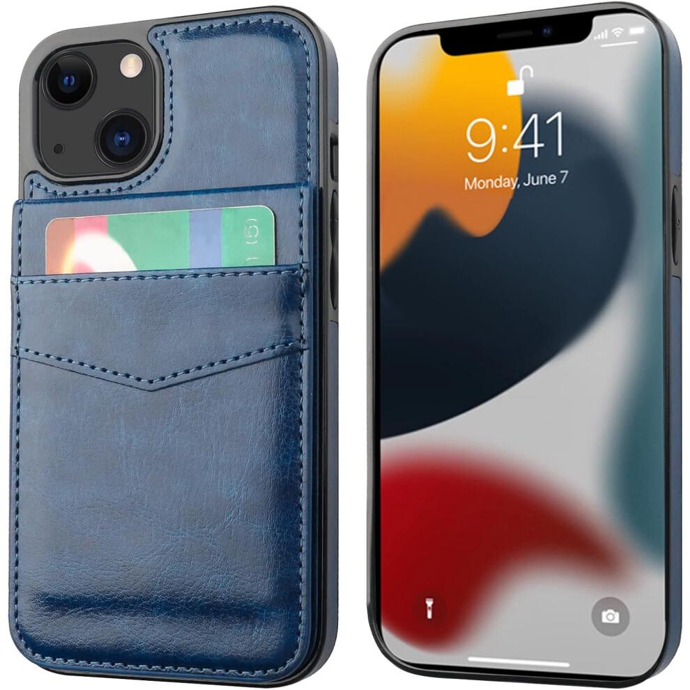 iPhone 13 Case Wallet with Credit Card Holder, Premium Leather Magnetic Clasp Kickstand Heavy Duty Protective Cover for iPhone 13 6.1 inch(Blue)