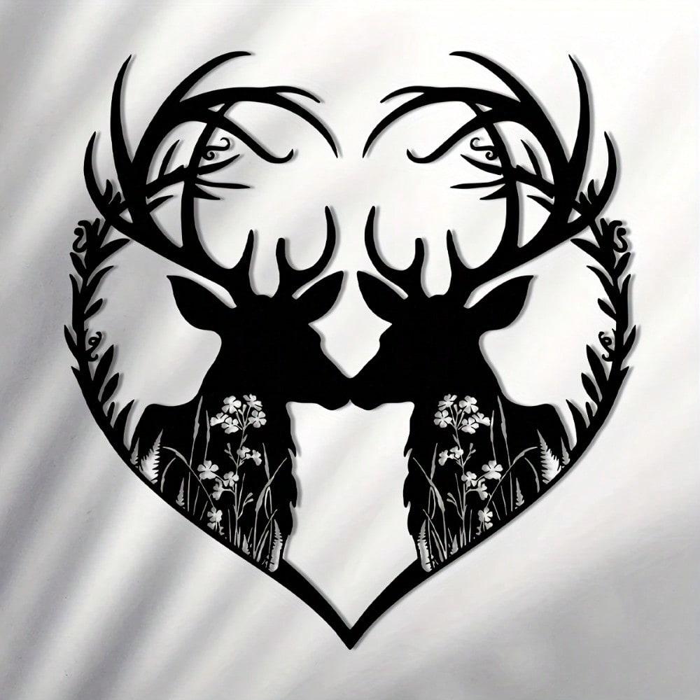 Romantic Deer Heart Metal Wall Art 15.7x15in, Iron Sculpture for Home Patio Decor, Wedding Gift