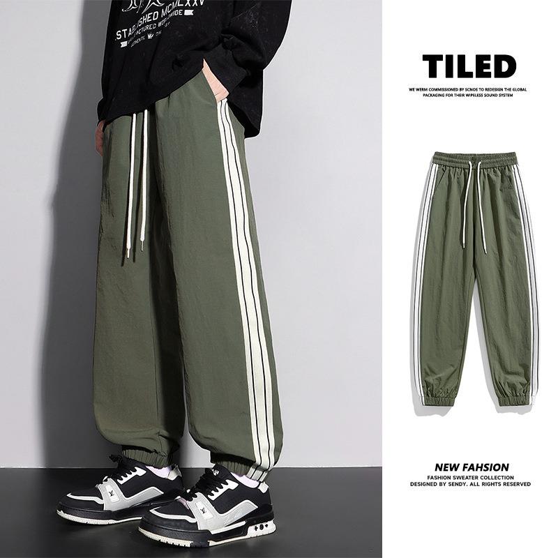 Pants Men's Spring and Autumn New Trousers Sports Casual Men's Pants Striped Tie Feet Versatile Men's Clothing