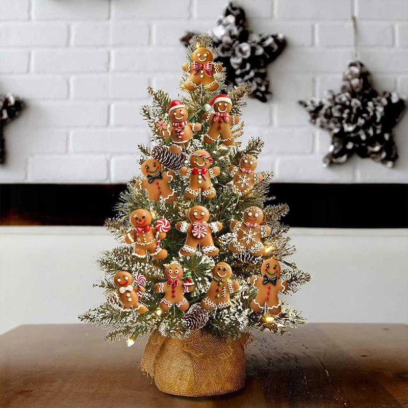 12‑Pack Gingerbread Man Christmas Tree Ornaments, Cute Xmas Hanging Decorations for Tree Topper, Home School Office Garden Patio