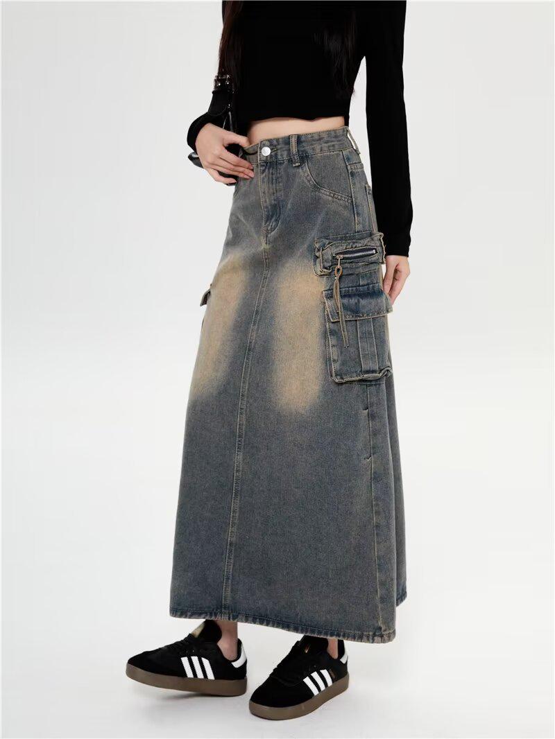 

Торговля Женская юбка миди из светлого денима больших размеров 2025 - Универсальный дизайн в стиле хип-хоп для улицы. 5XL