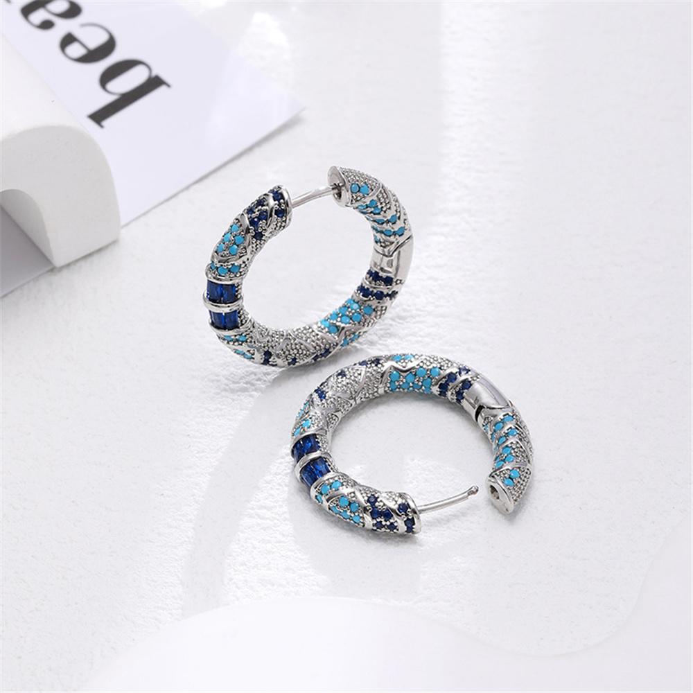 Cute Female Blue Round Hoop Earrings Fashion Silver Color Wedding  For Women