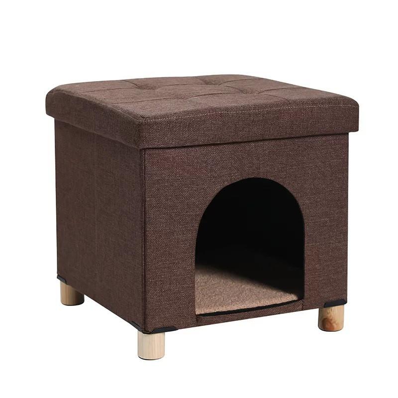 Foldable Pet Bed Bench Cats Small Dogs Multi-Functional Storage Seat Portable Fabric Lounger In Gray Blue Dark Brown